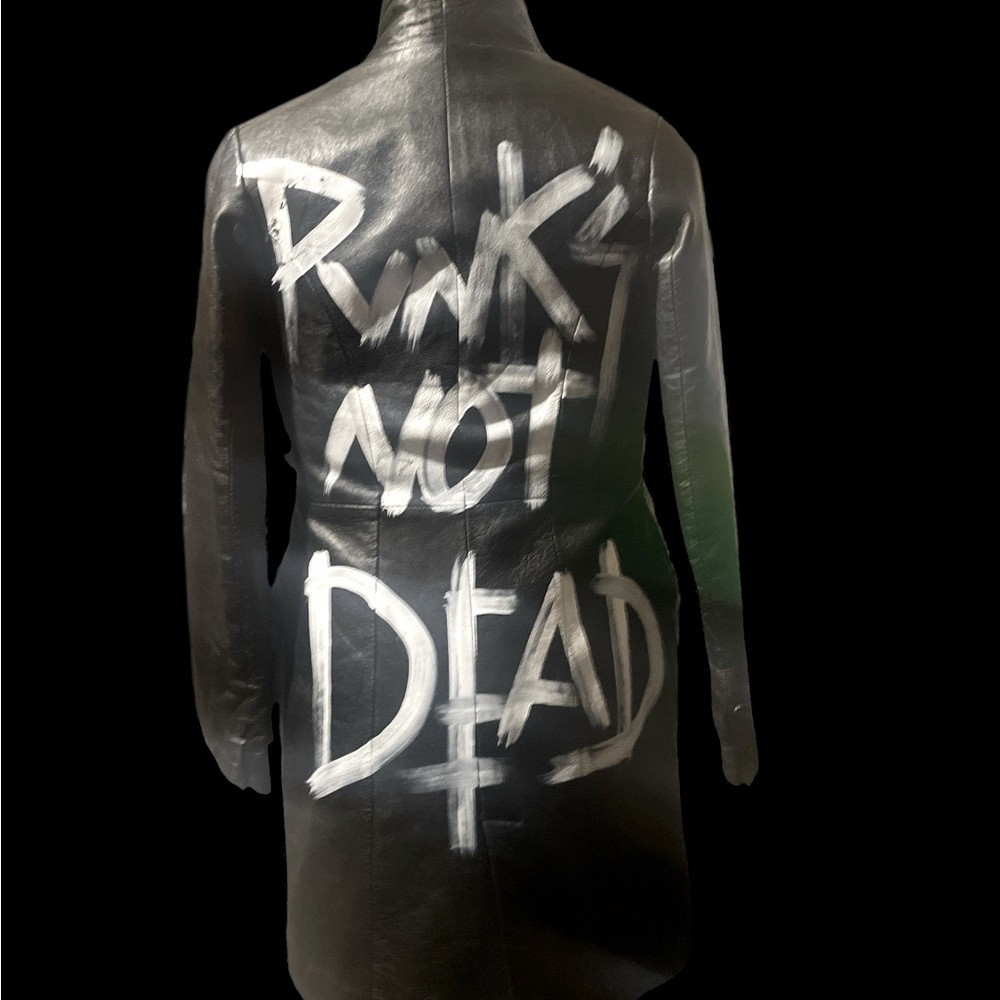 black leather vintage he jacket, with punk movement message!